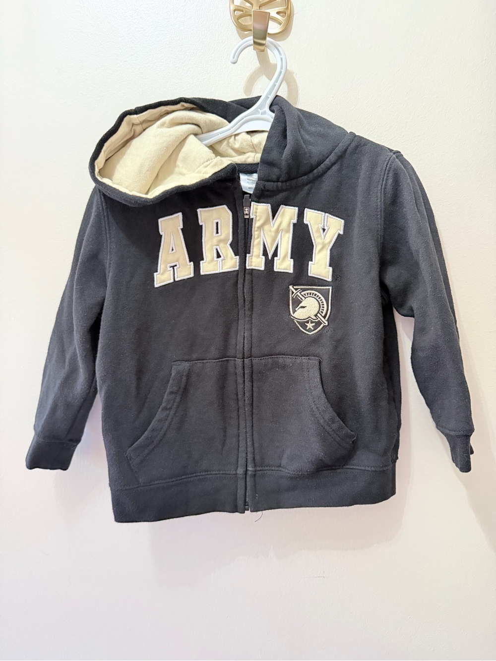 Army 3T Kids Zip Up Hoodie Sweatshirt Black & Gold Patches
